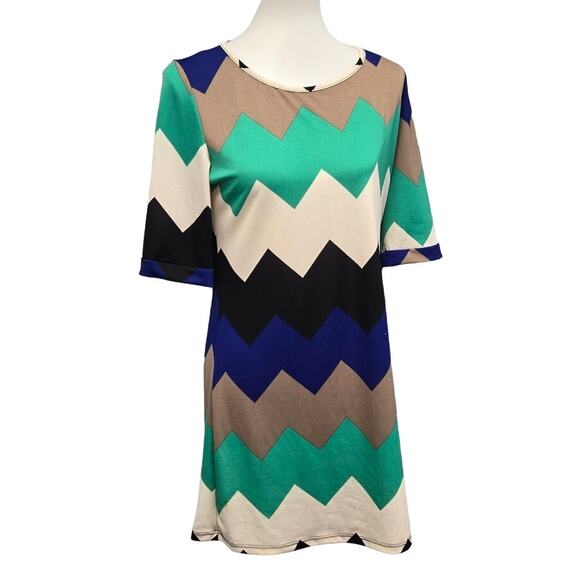 Point Womens Large 1/2 Sleeve Chevron Striped Polyester Knee Length Sheath Dress - Picture 1 of 6